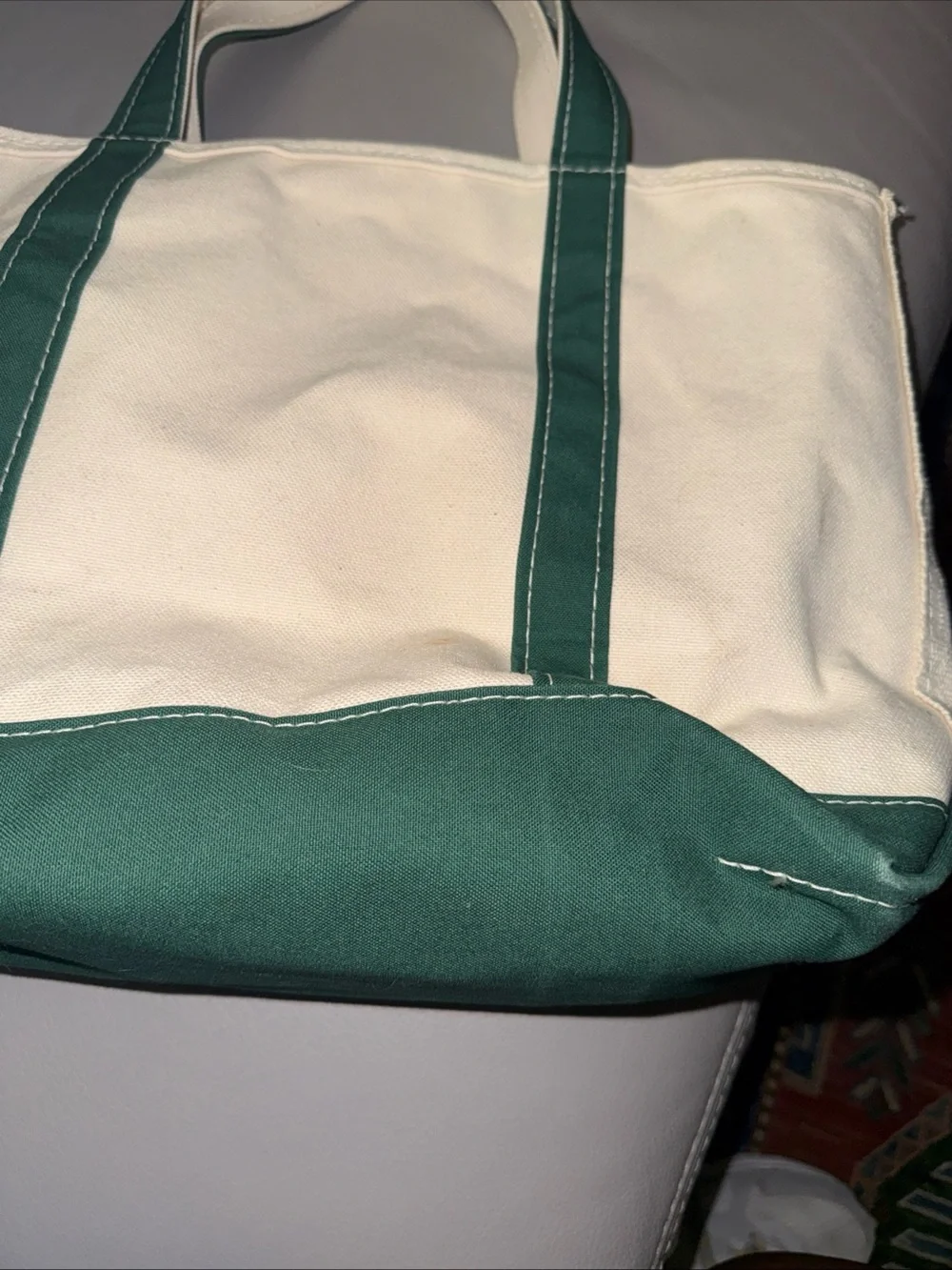 LL Bean Boat & Tote Bag Green and Cream
